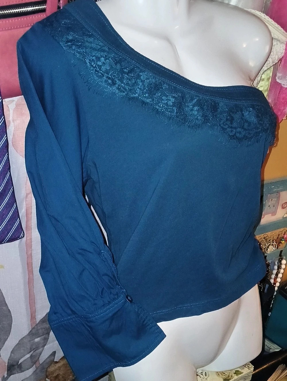 Anthropologie Teal Asymmetrical One Sleeve Top Size Medium